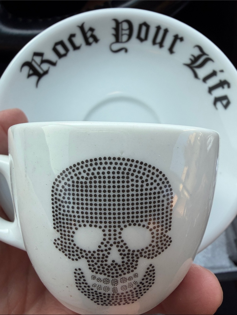 White Ceramic Espresso skull rock your life set Cups & Saucers Skull